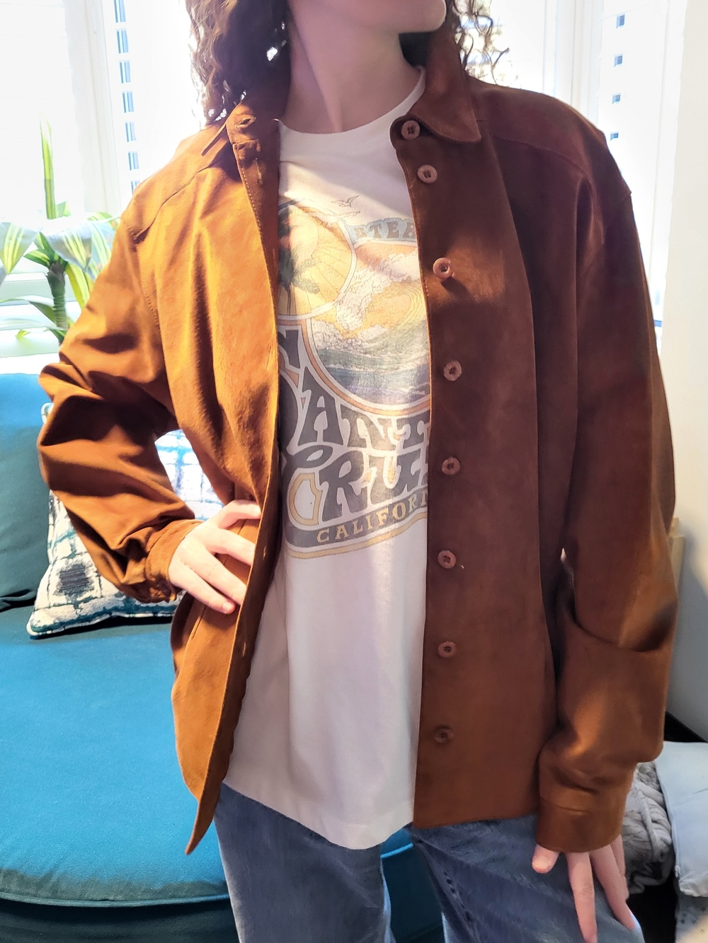Danier Genuine Leather Brown Suede Button-Up Jacket